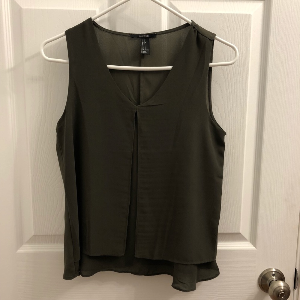 Green Sleeveless Blouse with Open Layer Front